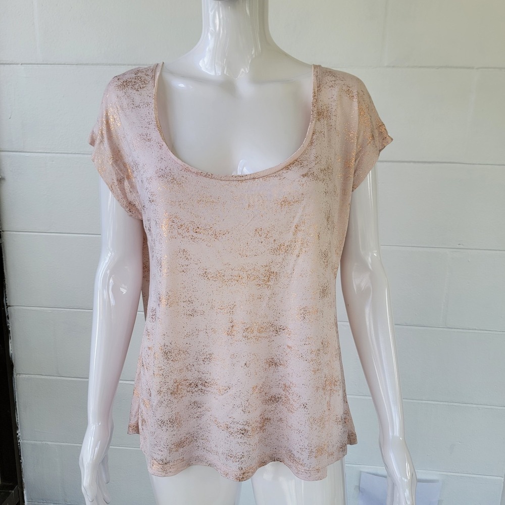 Jennifer Lopez Top Pink Gold Metallic Foil Women's L Glam Shimmer Casual Relaxed